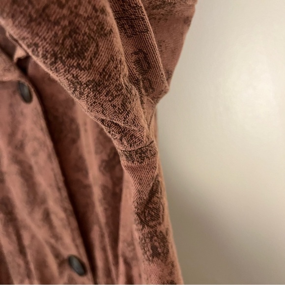 Free People Rusty Brown Boho Tapestry Print Victorian Button Down Coat Sz Small - Picture 11 of 14
